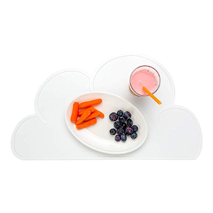 Silicone Cloud Shaped Food Placemat - White - Non-Slip - Easy Clean - Tabletop Protection - Great For Infants, Toddlers & Kids - 18 3/4" x 10 1/2" - 1ct Box - Restaurantware