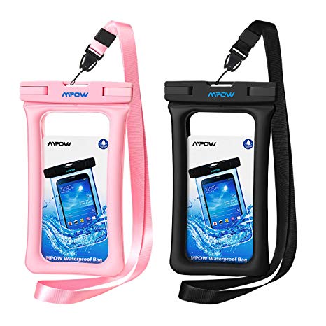 Mpow Floatable Waterproof Case, 2pack Waterproof Cell Phone Dry Bag for iPhone Xs/XS Max/XR/X/8/8 Plus/7/7 Plus/6/6s, Samsung Galaxy S9/S8/S7 Google Pixel and All Devices Up to 6 Inches(Pink&Black)