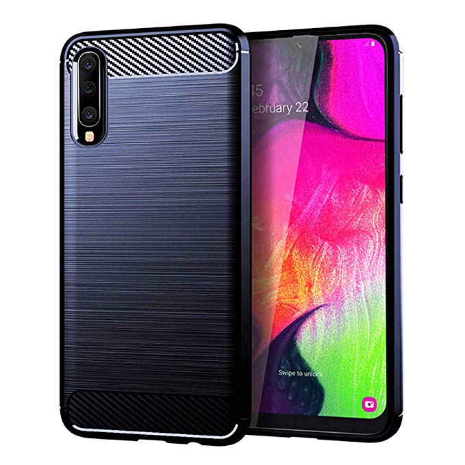 Galaxy A70 Case,Phone Case for Galaxy A70,RUIHUI Slim Thin Carbon Fiber Anti-Fingerprint Shock Resistant Brushed Texture Soft TPU Flexible Full-Body Protective Shell Cover for Samsung Galaxy A70 2019(Blue)