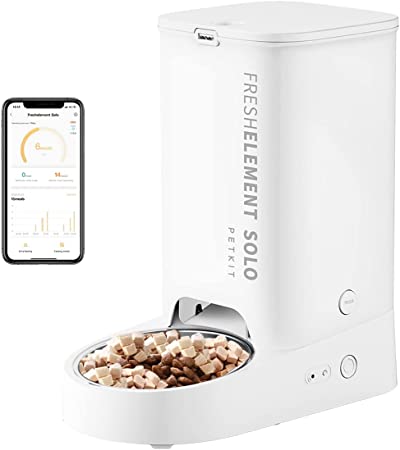 PETKIT Automatic Cat Feeder, 3 Liters Cat Food Dispenser with Stainless Steel Bowl, Anti-Clog Pet Feeder with Low Food Alarm, WIFI Enabled, Battery Operated, Up to 5 Portions/Meal (White)