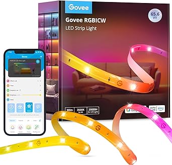 Govee 65.6ft RGBIC LED Strip Lights for Bedroom with White Light, Smart LED Strip Lights Alexa Compatible, DIY Multiple Colors on One Line, Color Changing LED Lights Music Sync, 2 Rolls of 32.8ft