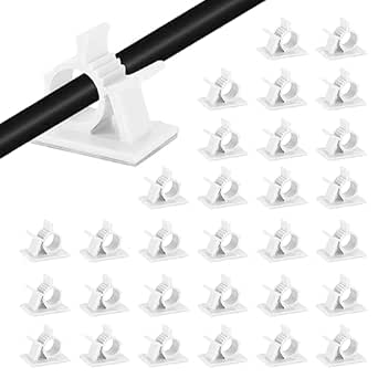 Viaky 30pcs Self-Adhesive Cable Clips-Reusable Adjustable Nylon Bracket Automobile, Indoor and Outdoor Desk Wall Wiring Wire Fixing Management Suitable for Cable Width 0.3''(White)