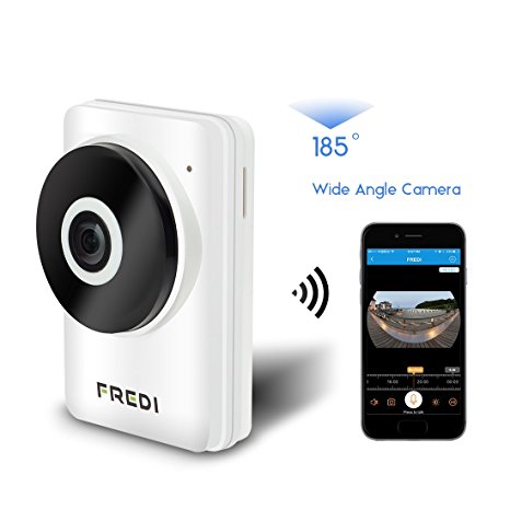FREDI New Mini Wireless Camera with Baby Care Monitor Surveillance IP Camera 185°Wide Angle WIFI Night Vision Video Pan & Tile Play & Plug Two way Audio Support Micro SD Card Max 128G HD 720P Indoor
