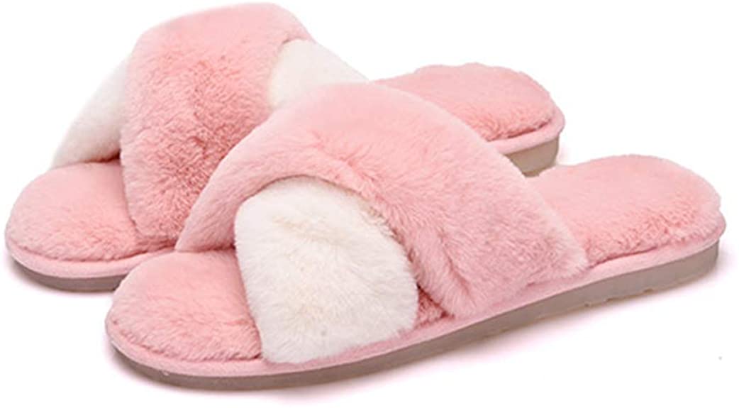 ACEVOG Women's Fuzzy Fluffy Comfy Anti-Slip Cross Band Slippers Open Toe Soft Warm House Slipper Indoor or Outdoor Cozy Plush Sandals Slides