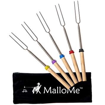 MalloMe Marshmallow Roasting Smores Sticks - Camping Accessories for Campfire Fire Pit Cooking Set of 5