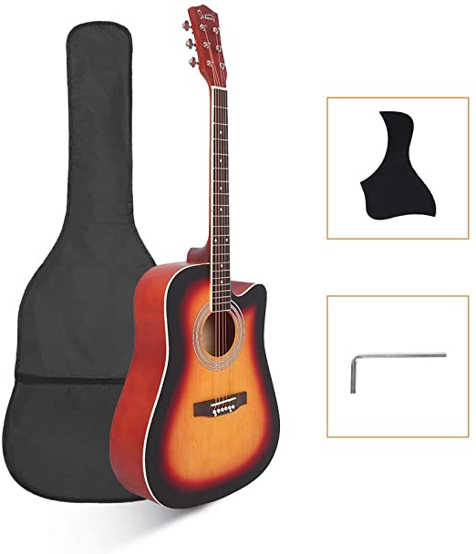 LAGRIMA 41-Inch Notch Spruce Panel Matte Edging Folk Acoustic Guitar Bag Shield Wrench Sunset Color Gradient