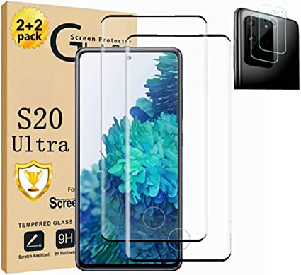 Galaxy S20 Ultra Screen Protector【2 2 Pack】With Camera Lens Protector Compatible Fingerprint Easy Installation [ 3D Glass ] 9H Tempered Glass Screen Protector for Samsung Galaxy S20 Ultra 5G