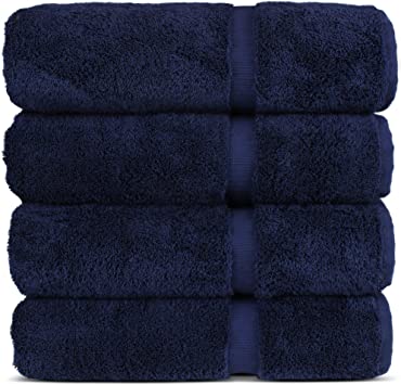 Luxury Hotel & Spa 100% Cotton Premium Turkish Bath Towels, 27" x 54'' (Set of 4, Navy Blue)