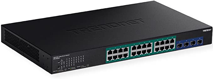 TRENDnet 28-Port Gigabit Web Smart PoE  Switch with 24 Gigabit PoE  Ports, TPE-30284, 4 x 10G SFP  Slots, 370W PoE Power,VLAN, QoS, LACP, IPv4/IPv6 Static Routing