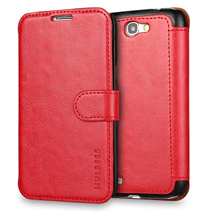 Galaxy Note 2 Case Wallet,Mulbess [Layered Dandy][Vintage Series][Wine Red] - [Ultra Slim][Wallet Case] - Leather Flip Cover With Credit Card Slot for Samsung Galaxy Note 2 N7100