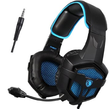 GW SADES SA807 PS4 PlayStation 4 Stereo Gaming Headset Headphones, Over Ear with Mic Volume Control for Xbox One/PC/Mac/Smartphone/Laptop(Black/Blue)