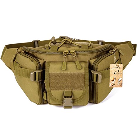 Tactical Waist Pack CREATOR Portable Fanny Pack Outdoor Hiking Travel Large Army Waist Bag Military Waist Pack for Daily Life Cycling Camping Hiking Hunting Fishing Shopping - Black
