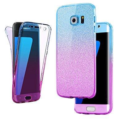 Connect Zone® Ultra Slim 360-degree Protective Shockproof Case Cover for Samsung Galaxy Mobile Handsets - with Front and Back Full Body TPU Silicone Gel (Samsung S8 (SM-950), Blue/Pink Glitter Back Front And Back Gel)