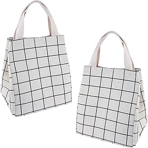 2Pack Lunch Bag Insulated Lunch Box for Women Men,Reusable Adult Lunch Tote Bags for Work or Travel (White Plaid)