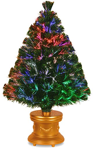 National Tree 36 Inch Fiber Optic Evergreen Firework Tree with Multicolor Lights in Gold Base (SZEX7-100L-36-1)