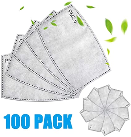 100PCS Premium PM2.5 Activated Carbon Filter, 5 Layers Replaced Anti Haze Filter paper, Replaced Protection Mouth Filter for Outdoor and Indoor(Adult Size) (100)