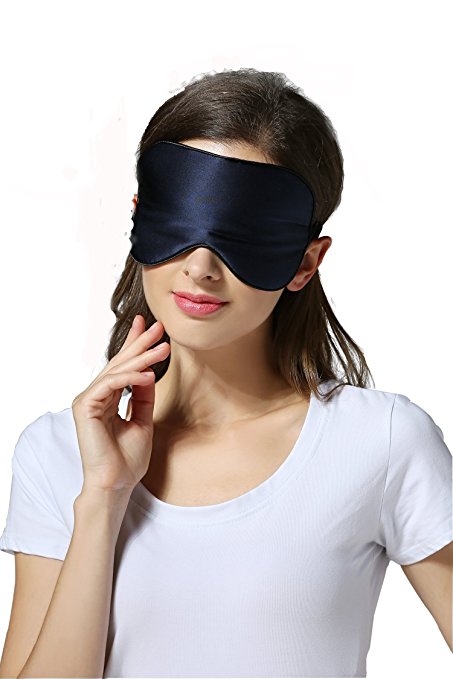 Hamalaya Natural Silk Sleep Mask with Satin Carry Pouch, Navy Blue