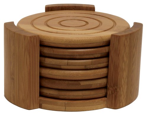 Lipper International 8833 Bamboo Round Coasters and Caddy, 7-Piece Set