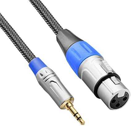 TISINO XLR to 3.5mm Mini Jack Microphone Cable, Nylon Braid Unbalanced XLR Female to 1/8" Mic Lead for Camcorders, DSLR Cameras, Computer Recording Device and More - 1m