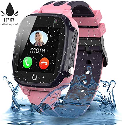 Jslai Kids Smart Watch Phone,LBS Waterproof Tracker Smartwatch for 3-12 Boys Girls with SOS Call Camera Touch Screen Game for Childrens Gift Holiday Learning Toys (pink)