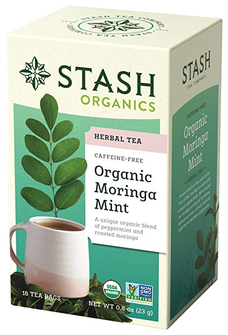 Stash Tea Organic Moringa Mint 18 Teabags in Foil (6 Count) Individual Herbal Tea Bags, Use in Teapots Mugs or Cups, Brew Hot Tea or Iced Tea