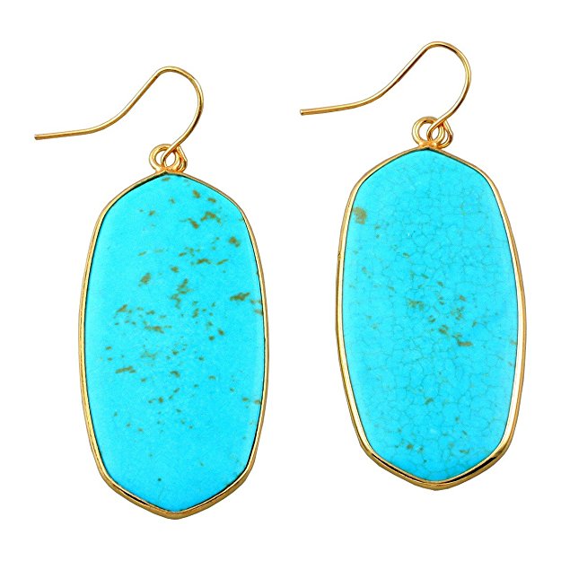 rockcloud Crystal Stone Dangle Hook Earrings Oval Gold Plated