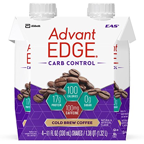 EAS AdvantEDGE Carb Control Protein Shake Cold Brew Coffee Ready-to-Drink, 17 g of Protein 11 fl oz Bottles, 12 Count