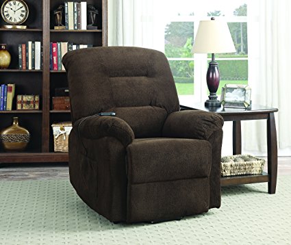 Coaster Home Furnishings  Modern Transitional Power Lift Wall Hugger Recliner Chair with Emergency Backup - Chocolate Textured Chenille
