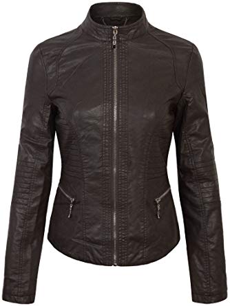 KOGMO Women's Faux Leather Zip up Everyday Bomber Jacket
