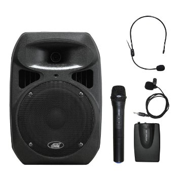 Audio 2000s AWP6406-L 8" Speaker Dual Channel Wireless Microphone Built-in Rechargeable Battery Portable PA System with 1 Handheld & 1 Body-Pack