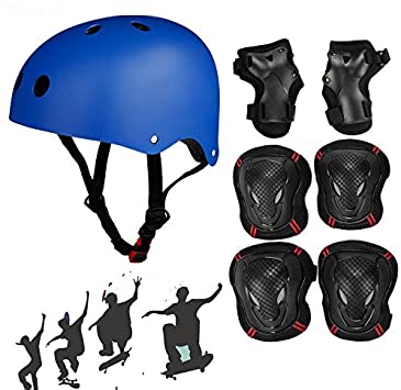 Besmall Adjustable Skateboard Skate Helmet with Protective Gear Knee Pads Elbow Pads Wrist Pads for Youth Outdoor Sports, BMX, Skateboard, Bike, Roller, Kid's Protective Gear Set