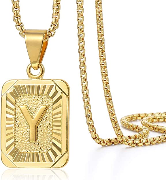 Trendsmax Initial Letter Pendant Necklace Mens Womens Capital Letter Yellow Gold Plated A Z Stainless Steel Box Chain 22inch