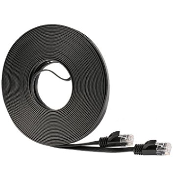 Cat 6 Ethernet Cable 75 ft (At a Cat5e Price but Higher Bandwidth) Flat Internet Network Cable - Cat6 Ethernet Patch Cable Short - Black Computer Cable With Snagless RJ45 Connectors