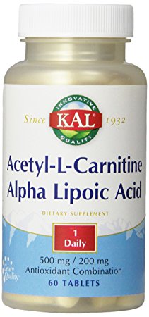 KAL Acetyl-l-Carnitine and Alpha Lipoic Acid Tablets, 500/200 mg, 60 Count