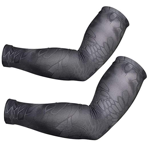 JIUSY 2 pcs - Camouflage Elastic Sports Compression Arm Sleeves Cool Sun Block UV Protection Tattoo Cover Arm Warmer for Bicycle Hunting Basketball Baseball Football