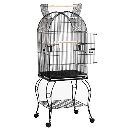 Yaheetech 59" Rolling Standing Medium Dome Open Top Bird Cage for Parrots Cockatiels Sun Conures Parakeets Lovebirds Budgies Finches Canary Pet Bird Cage with Removable Stand