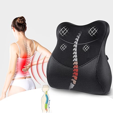 Lumbar Support Pillow for Office Chair Back Cushion - Improve Posture While Sitting for Back Pain Relief - Memory Foam Cushion Design for Computer, Desk, Car, Gaming, Couch, Recliner with Mesh Cover