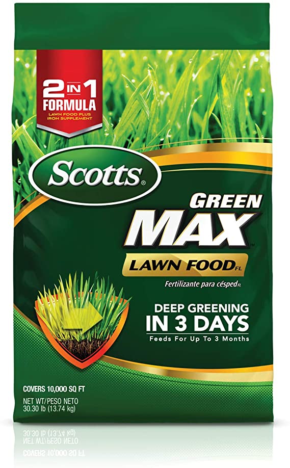 Scotts Green Max Lawn FoodFL - 10,000 sq. ft., Florida Lawn Fertilizer Feeds Grass for 3 Months, Deep Greening in 3 Days, Apply Any Season to Any Grass Type, 30.30 lbs.