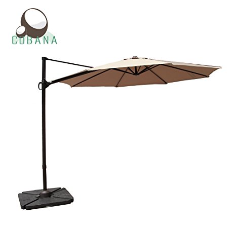 COBANA 10 Feet Octagon Cantilever Patio Umbrella with Vertical Tilt and Cross Base in Beige Sunbrella