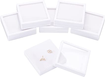 BENECREAT 6Pcs White Plastic Boxes with Sponge Inside Gift Boxes Clear Window Presentation for Jewelry Birthday, Valentine's Gift Packing （3.5"x3.5"x1"）