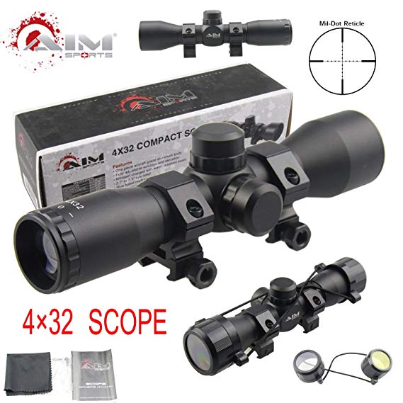 PROSUPPLIES @ AIM SPORTS® Tactical 4X32 Compact .223 .308 Scope /w Rings Mil-Dot reticle