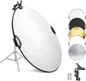 NEEWER 43"/110cm Light Reflector with Clamp & Hand Grips, 5 In 1 Collapsible Multi Disc Photography Reflector Translucent/Silver/Gold/White/Black with 3/8" Thread for Studio Outdoor Lighting, RF-110II