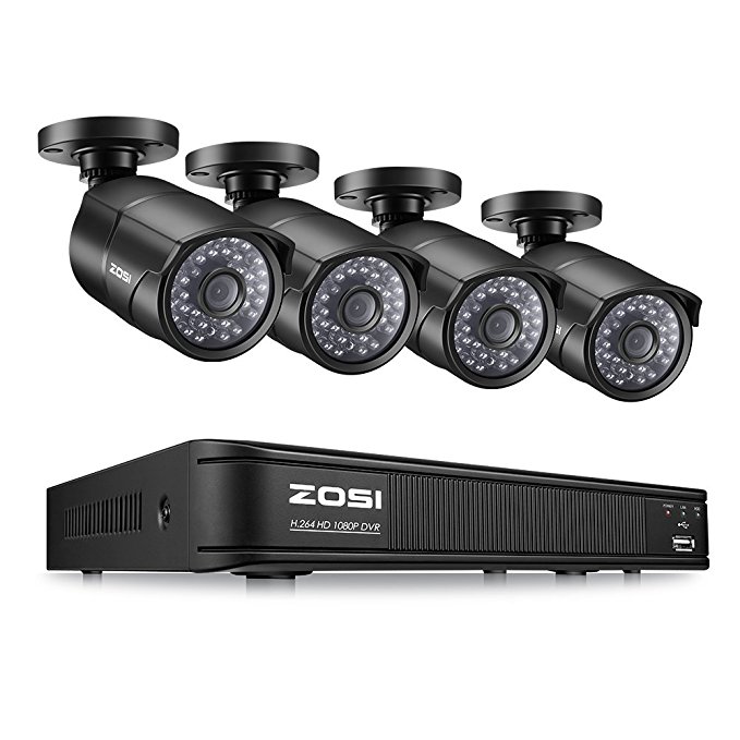 ZOSI PoE Home Security Camera System,4CH 2MP NVR with (4) 2.0 Megapixel 1920x1080 Outdoor/Indoor Surveillance Bullet IP Cameras 120ft Long Night Vision,Remote Access,Motion Detection(No Hard Drive)