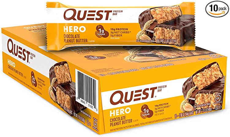 Chocolate Peanut Butter Hero Quest Nutrition Protein Bar, High Protein, Low Carb, Gluten free, 10-count