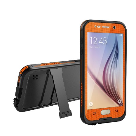Galaxy S6 Waterproof Case, Dust Proof, Snow Proof, Shock Proof Case with Touched Transparent Screen Protector, Heavy Duty Protective Carrying Cover Case for Samsung Galaxy S6-Orange