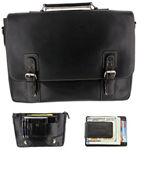 Viosi Mens RFID Leather Messenger Bag / 14 or 16 Inch Laptop Briefcase Shoulder Satchel Bag / RFID Money Clip Included