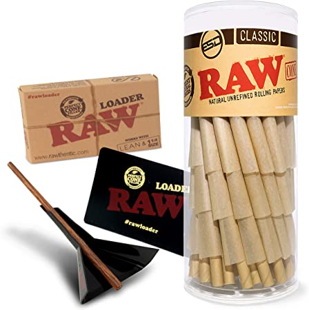 RAW Classic 1-1/4 Pre-Rolled Cones Bundle - 50 Pack and Cone Loader