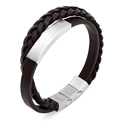Murtoo Leather Bracelet Magnetic-Clasp Cowhide Braided Multi-layer Wrap Mens Bracelet, 8''-8.7''
