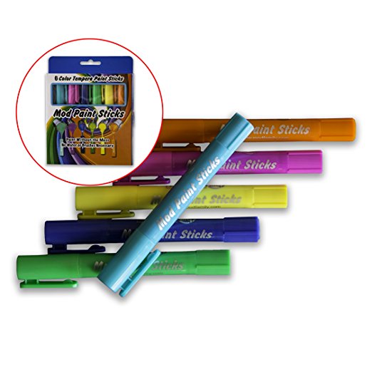 Mod Paint Sticks: Solid Tempura Paint Markers (Aqua, Lime Green, Tangerine, Bright Pink, Neon Yellow, Royal Blue, 6 Quantity, 4-inch L X 3/4 in. Dia)