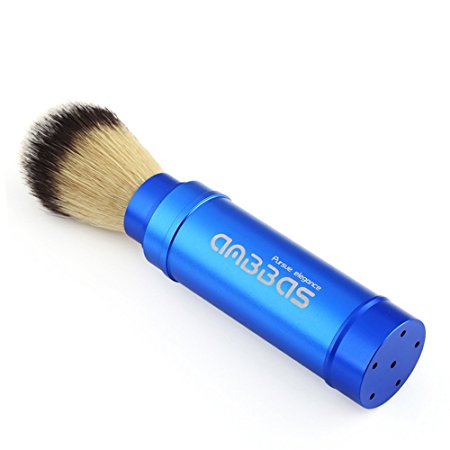 Travel Shaving Brush, Anbbas Faux Badger Hair Shaving Brush with Long Blue Aluminum Handle, Portable Perfect for Travel Home
